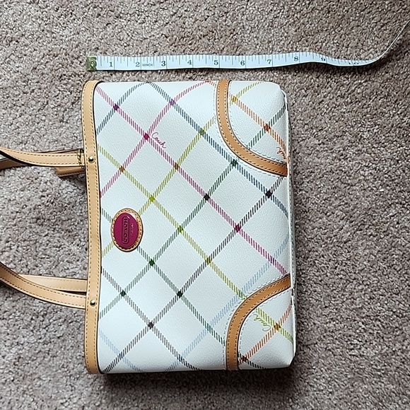 * Coach Peyton Tattersall White Hand Bag Tote Purse - Picture 9 of 10